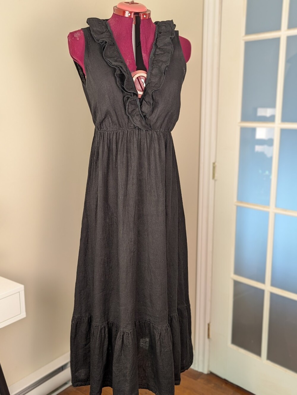 Black 100% Linen Maxi Dress